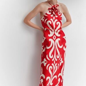 Elegant Red and White Halter Dress Mango